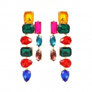 Colorfull Rainstone Earrings Female Bohemian Style Full Crystal Earrings Jewelry
